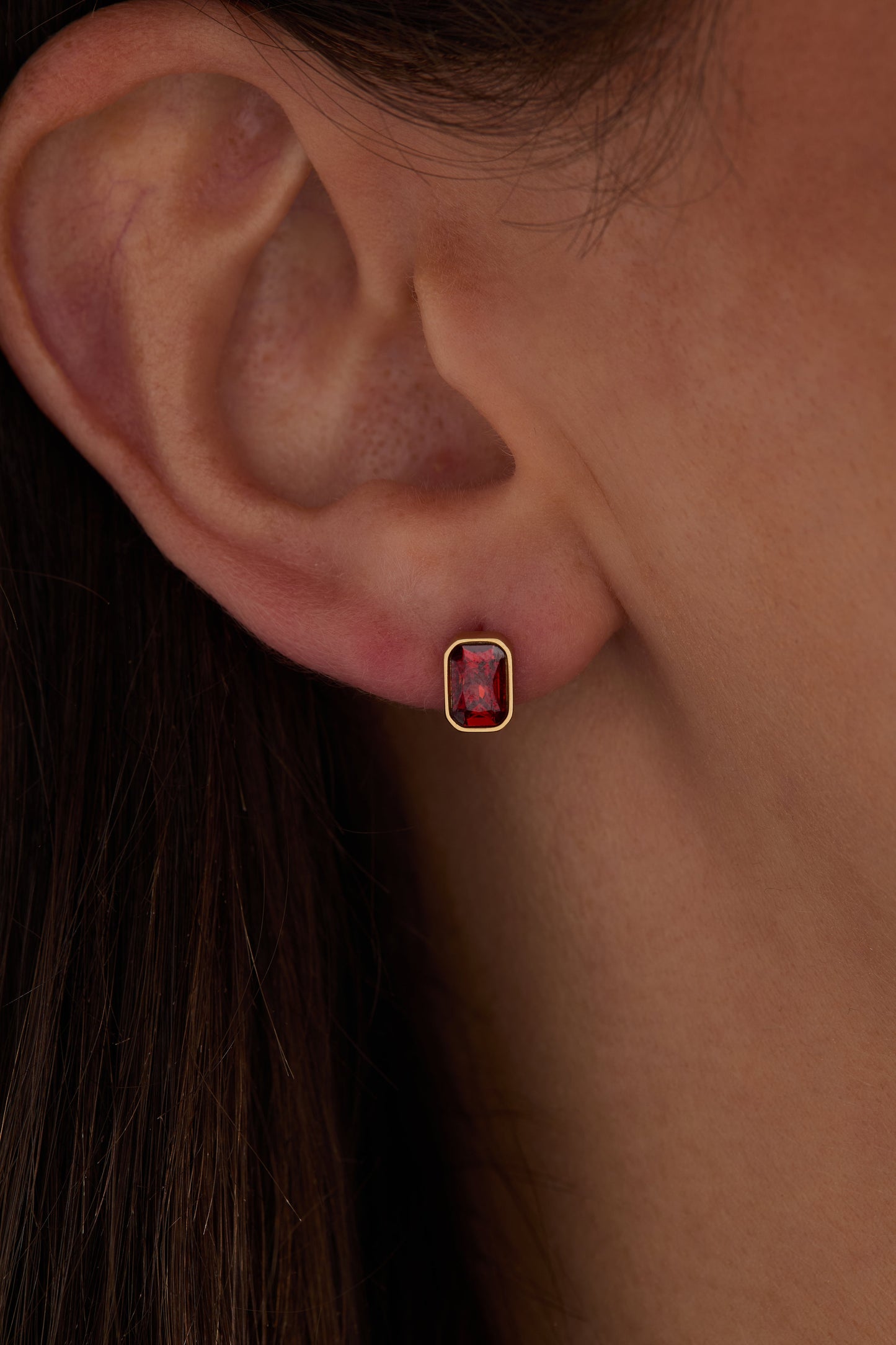 January Emerald-Cut Birthstone Stud
