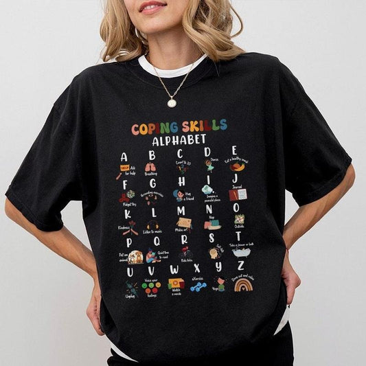 ABC Coping Skills, Coping Skill Alphabet Shirt, School Counselor Shirt, Back to School Gifts, Psychologist Shirt, School Psychologist Shirt, Gift for Teacher Tshirt, Alphabet Exercises Shirt, Comfort Shirt for Teacher, Sped Teacher TShirt, Women Top