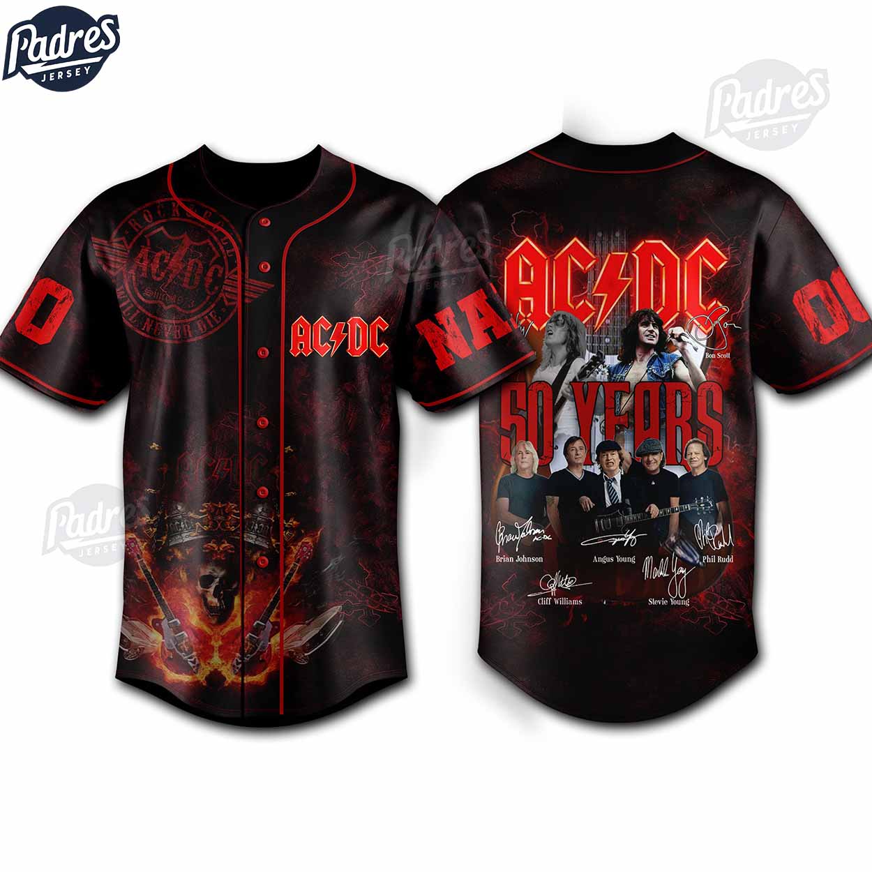 ACDC 50 Years Anniversary Custom Baseball Jersey - Padres Jersey Oasis: Elevate Your Baseball Style Game... (Image 2)