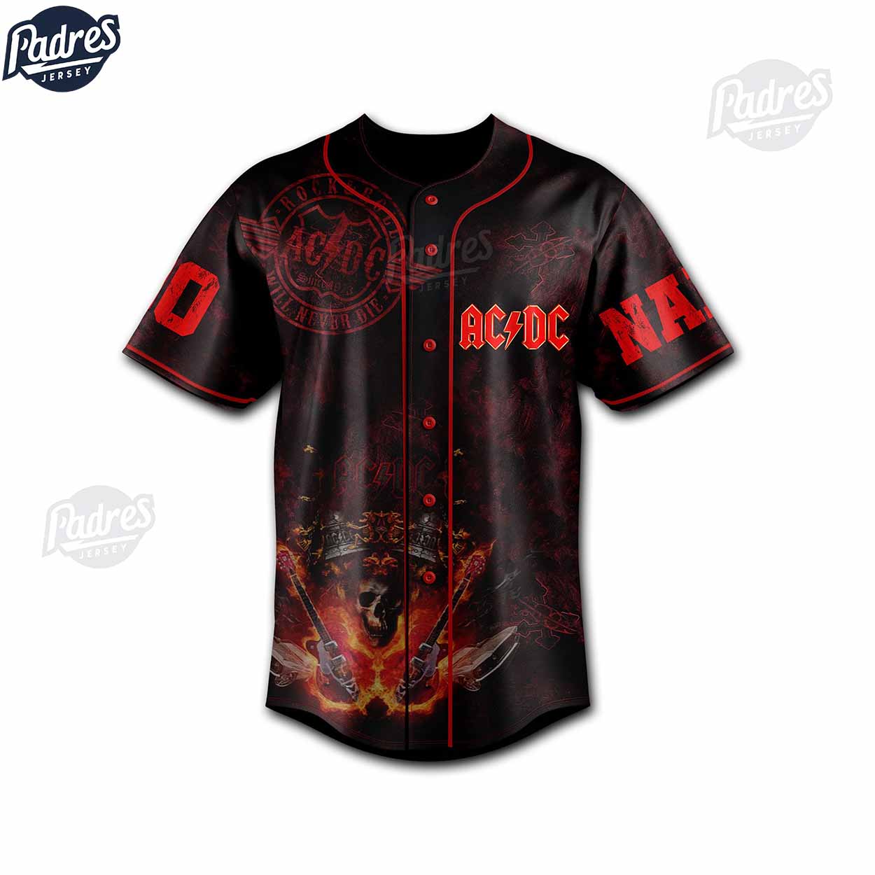 ACDC 50 Years Anniversary Custom Baseball Jersey - Padres Jersey Oasis: Elevate Your Baseball Style Game... (Image 3)