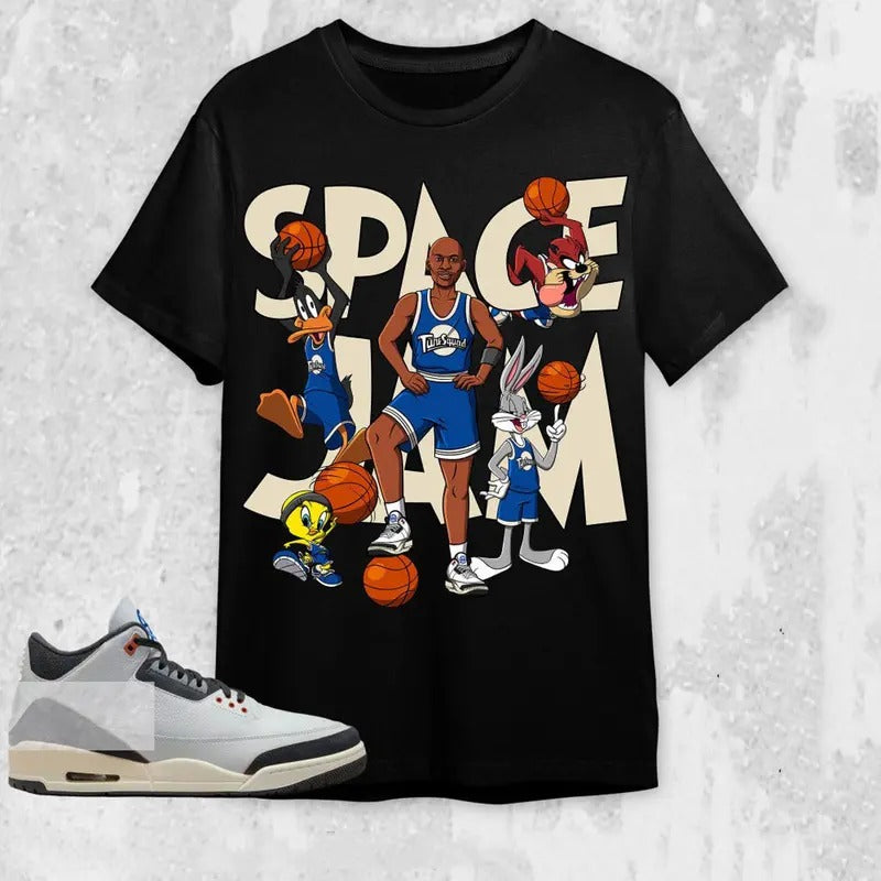 AJ 3 Q54 Unisex T-Shirt, MJ Tune Squad Tees, Shirt To Match Sneaker color Black