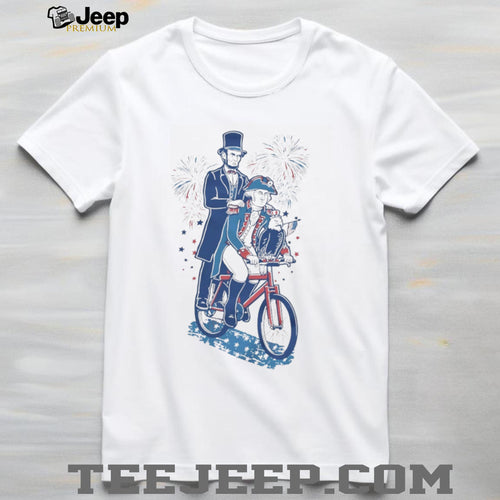 Abe Lincoln and George Washington Riding Tandem Bike Patriotic T Shirt