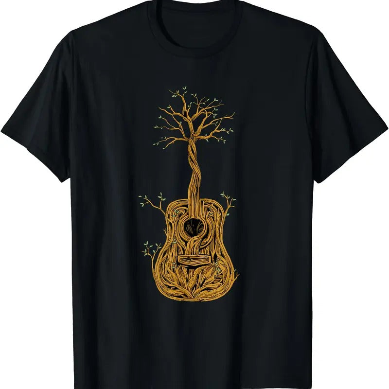 Acoustic Guitar Tree of Life Guitar Player Guitarist T-Shirt | Unisex Cotton Tee, Short Sleeve, Crewneck, Size S-5XL