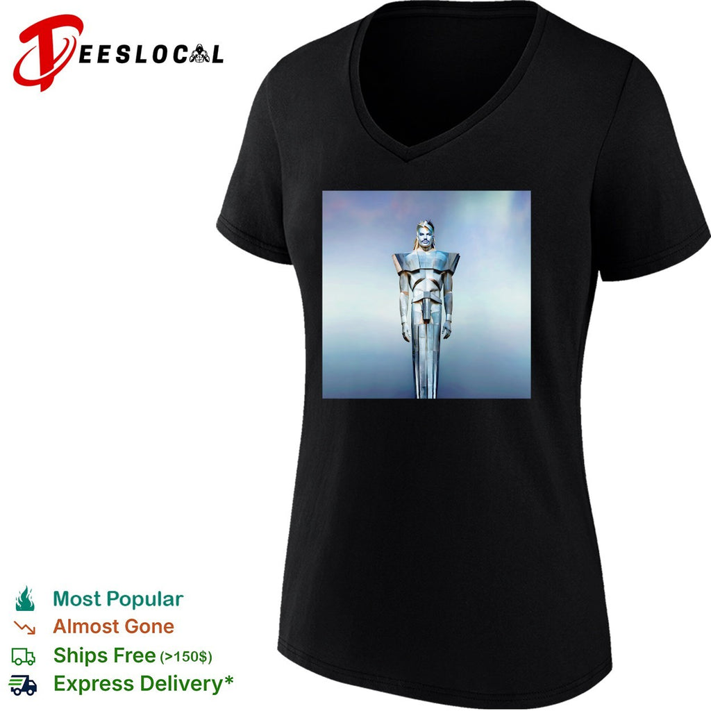 Adam Lambert standing in metal armor Adam album cover shirt