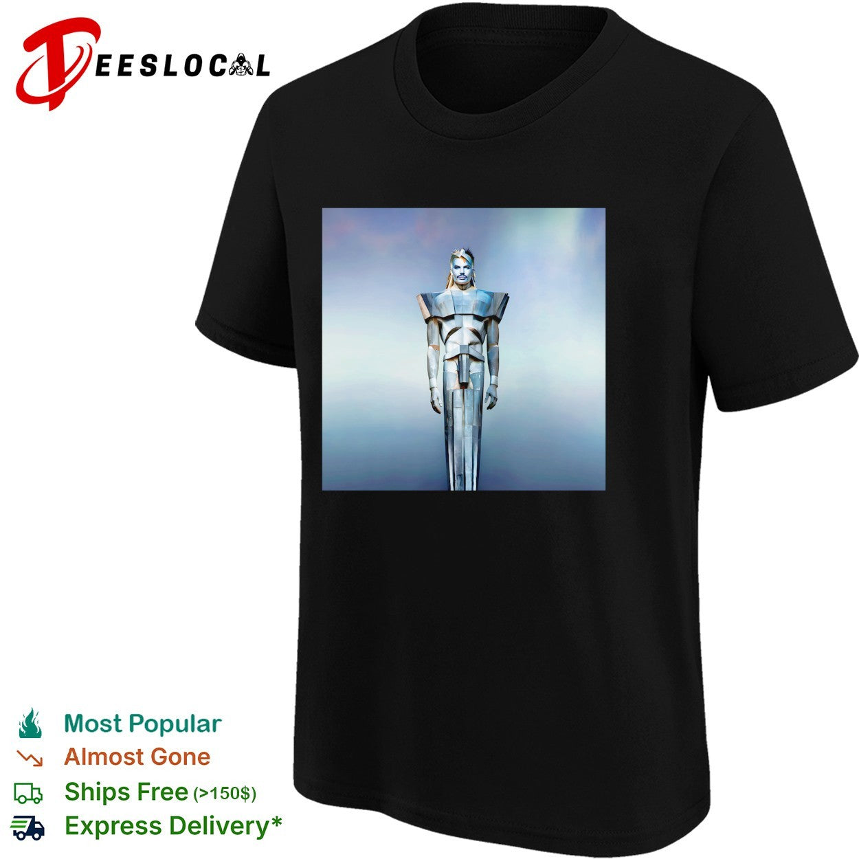 Adam Lambert standing in metal armor Adam album cover shirt