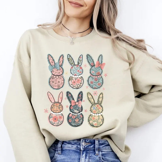 Adorable Floral Bunnies, Easter, Bunny, Jesus, Rabbit, Holiday Sweatshirt, Crew Neck, Women's, Crewneck