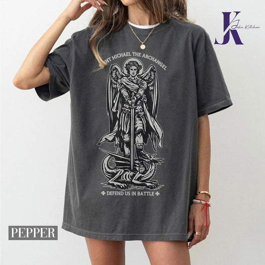 Adult Saint Michael the Archangel Shirt, Jesus Comfort Color Shirt, Angel Gif