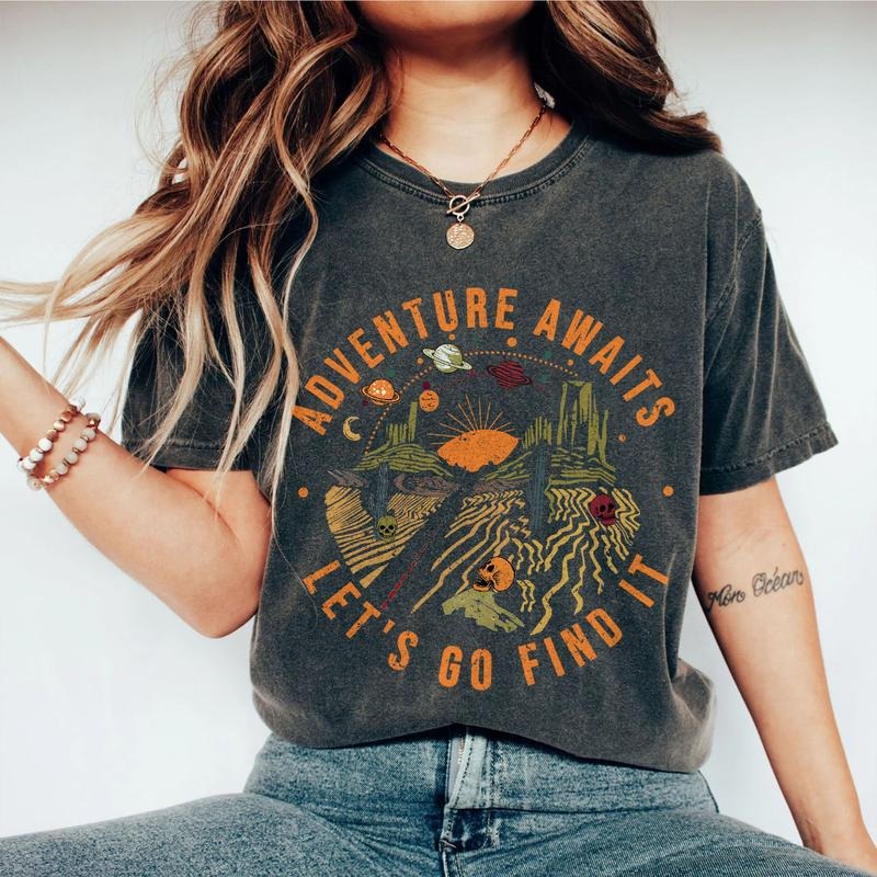 Adventure Awaits Let's Go Find It, Adventure Comfort Shirt, Travel Shirt, Hiking TShirt for Her, Desert Shirt, Explore TShirt, Mountain Shirt Gift, Camping Shirt Tee, Nature Lover Shirt, Road Trip Shirt, Camping Gift, Vacation Tee, Women Top