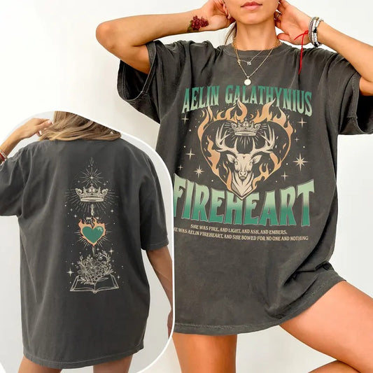Aelin Galathynius Fireheart Comfort Colors Shirt, Terrasen TOG TShirt, SJM Inspire Two Sides, Kingsflame The Thirteen, Book Merch Casual Top