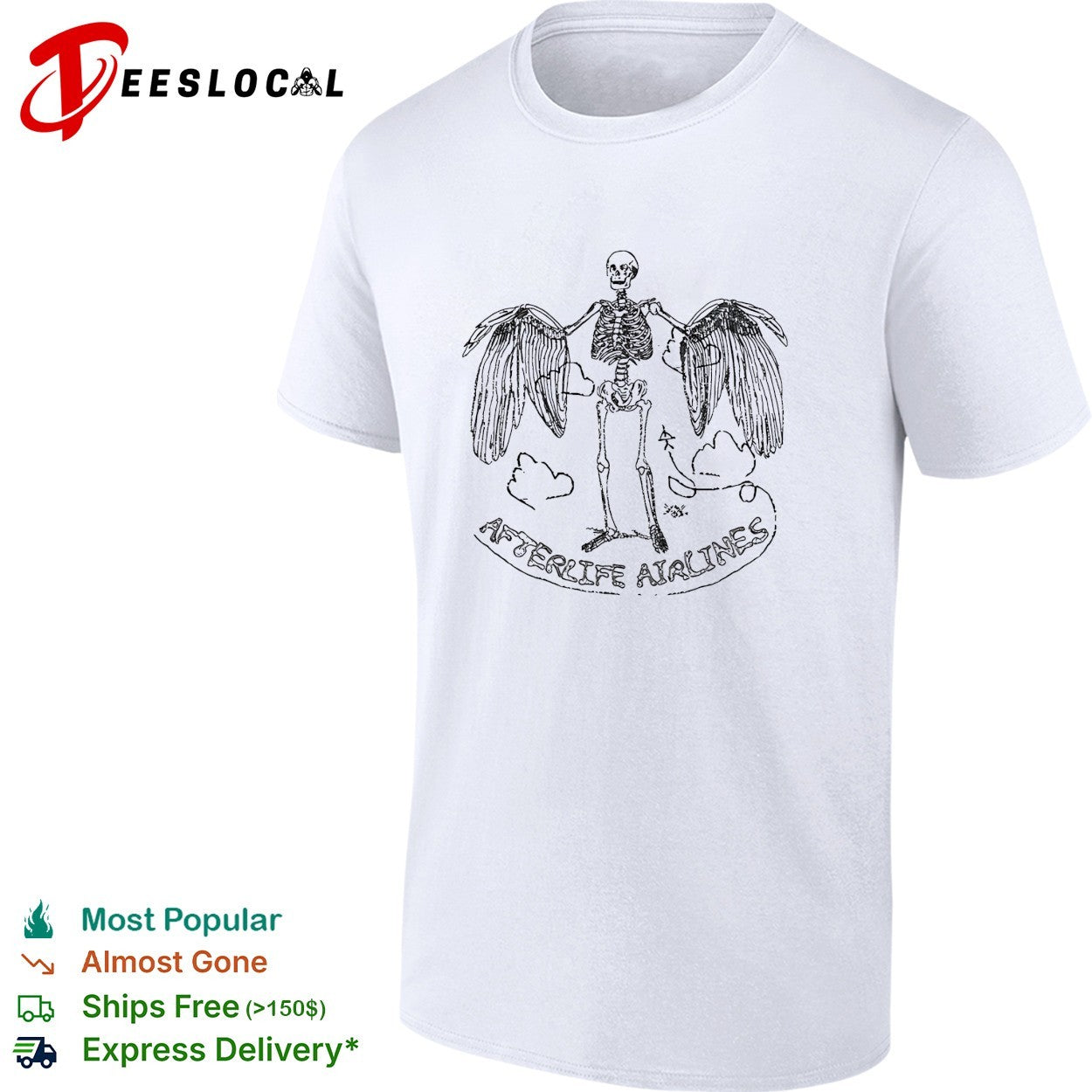 Afterlife Airlines skeleton wings shirt