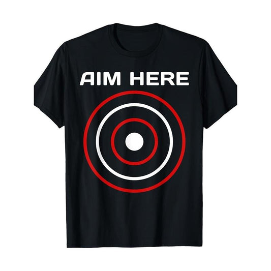 Aim Here" Men's Cotton T-Shirt - Bullseye & Dart Design, Short Sleeve, Crew Neck, Casual Fit for All Seasons Made in USA