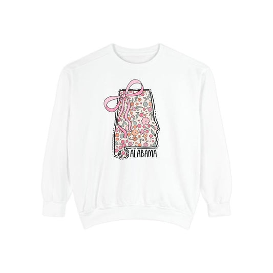 Alabama Floral Comfort Colors Sweatshirt, Alabama Sweatshirt, Cute Bow Alabama Sweatshirt