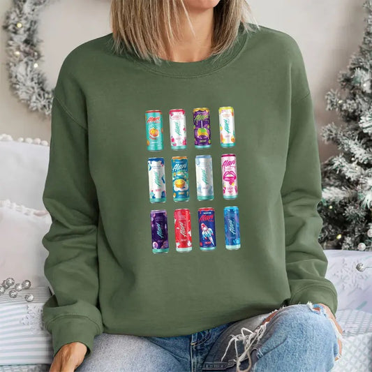 Alani Nu Energy Drink Sweatshirt, Energy Drink Aesthetic Sweatshirt, Colorful Can Print Pullover, Oversized Graphic Crewneck for Women, Cozy Casual Fall Style