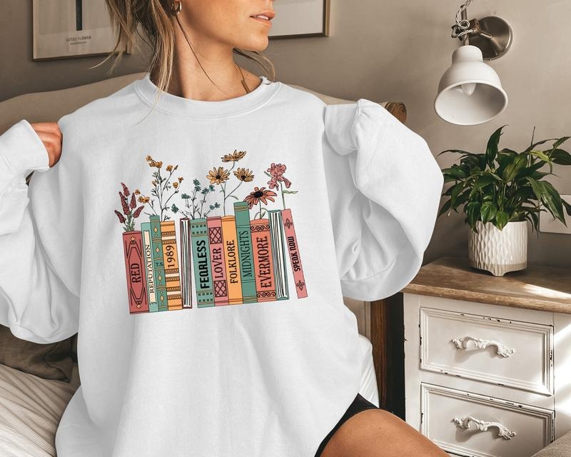 Albums As Books Sweatshirt, Aesthetic For Book Lovers, Crewneck Sweater, Folk Music Hoodie, Country Music Hoodie, Rock...