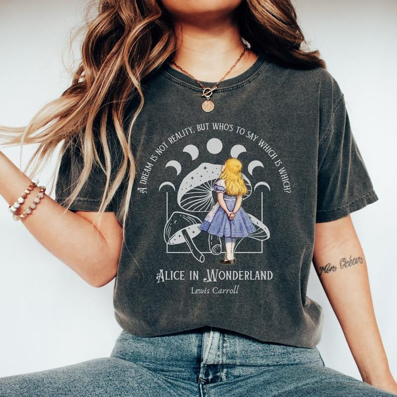 Alice In Wonderland T-Shirt Lewis Carroll Shirt Goblincore Shirt Mushroom Shirt Literary Shirt Bookish Shirt Dark...