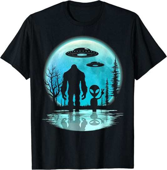 Alien And Bigfoot Moon T-Shirt