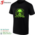 Alien pixel DJ wearing headphones hype shirt