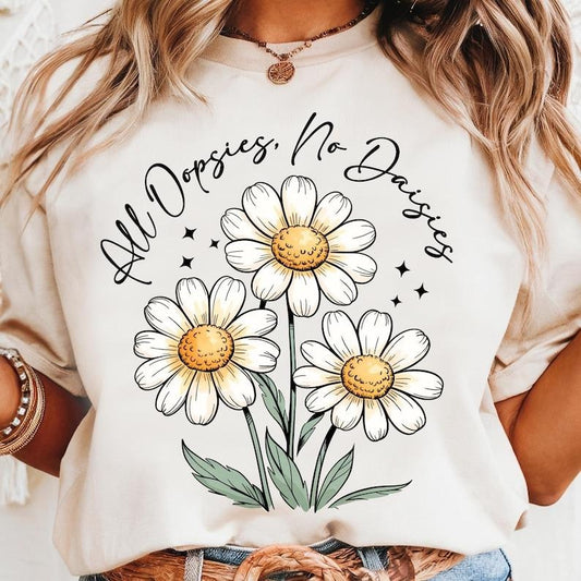 All Oopsies No Daisies Tshirt, Trendy Vintage Floral Shirt, Wildflower Aesthetic T-Shirt, Cute Cottagecore Graphic Oversized Tee
