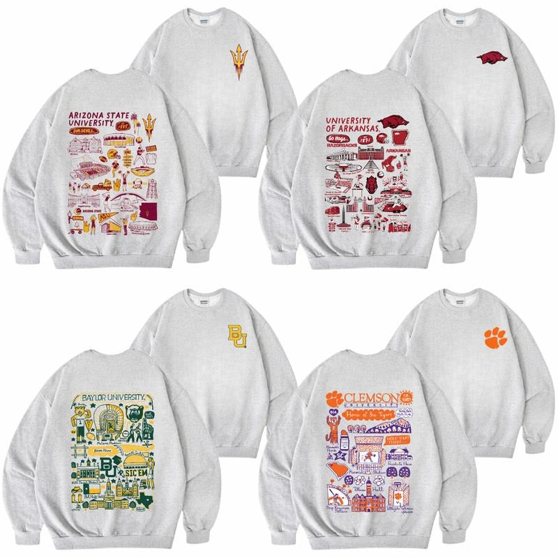 All Team Football Sketched Graphic Ash Grey 2 Side Sweatshirt, Vintage College Football All Team Crewnecks, Vintage Graphic Tee, Gift for Fans