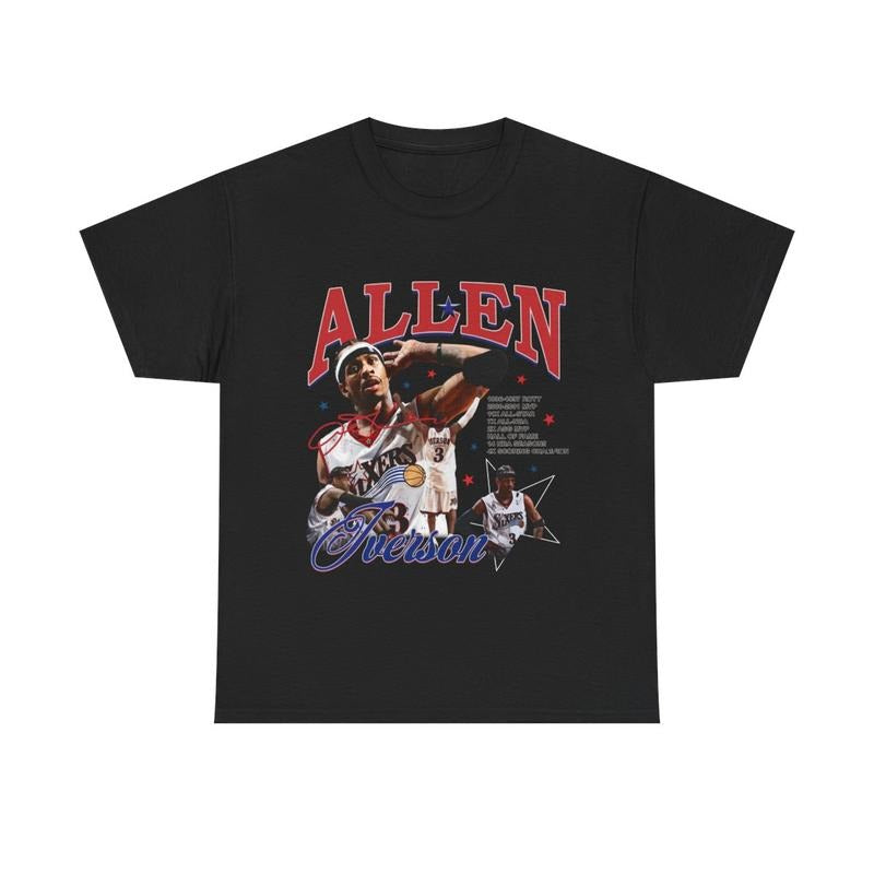 Allen Iverson Vintage T-shirt Heavy Cotton Tee Basketball Streetwear AI Allen Iverson Casual Classic Menswear Retro Top Comfy Day Graphic Smooth Tshirt Shortsleeve