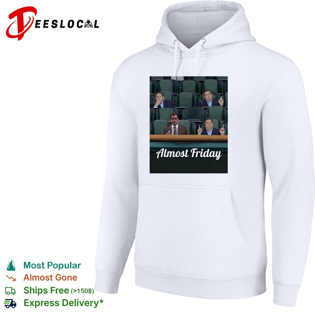 Almost Friday four men in stadium seats meme shirt