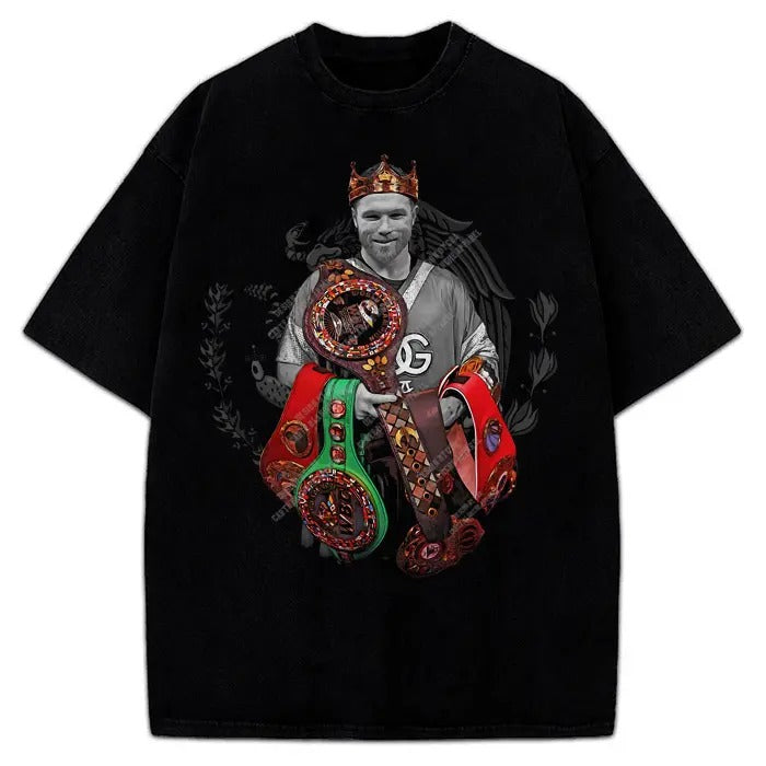 Alvarez The Undisputed King Mexico Goat Of Boxing Vintage Style Graphic Design T-Shirt Cotton Menswear