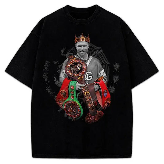 Alvarez The Undisputed King Mexico Goat Of Boxing Vintage Style Graphic Design T-Shirt Cotton Menswear