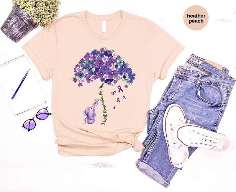 Alzheimers Flower Shirt, Family Support TShirt, Alzheimer Gifts for Her, Awareness Month Shirt, I Will Remember For You,...
