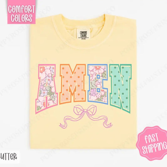 Amen Bow Shirt Comfort Colors, Easter Women's Tee, Cute Women's Tshirt