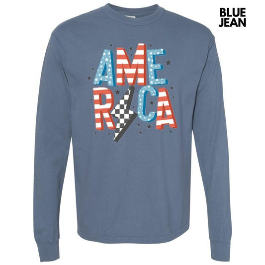 America Lightning Bolt Long Sleeve Comfort Colors T-Shirt