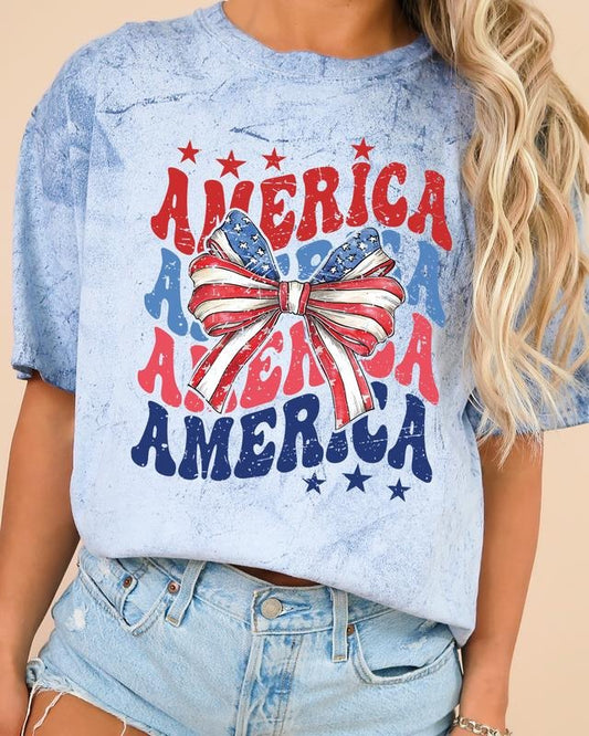 America, Patriotic Bow, Retro, USA, 4th Of July, Color Blast, Comfort Colors Tshirt, Women's Comfort Color Tee, Tshirt