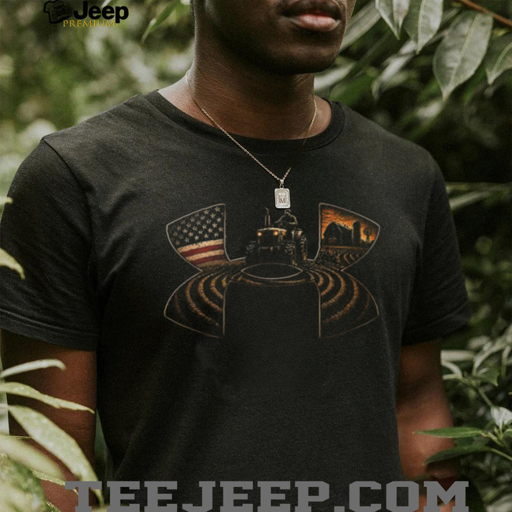 American Farmer Tractor Sunset Harvest Patriotic Farming T Shirt