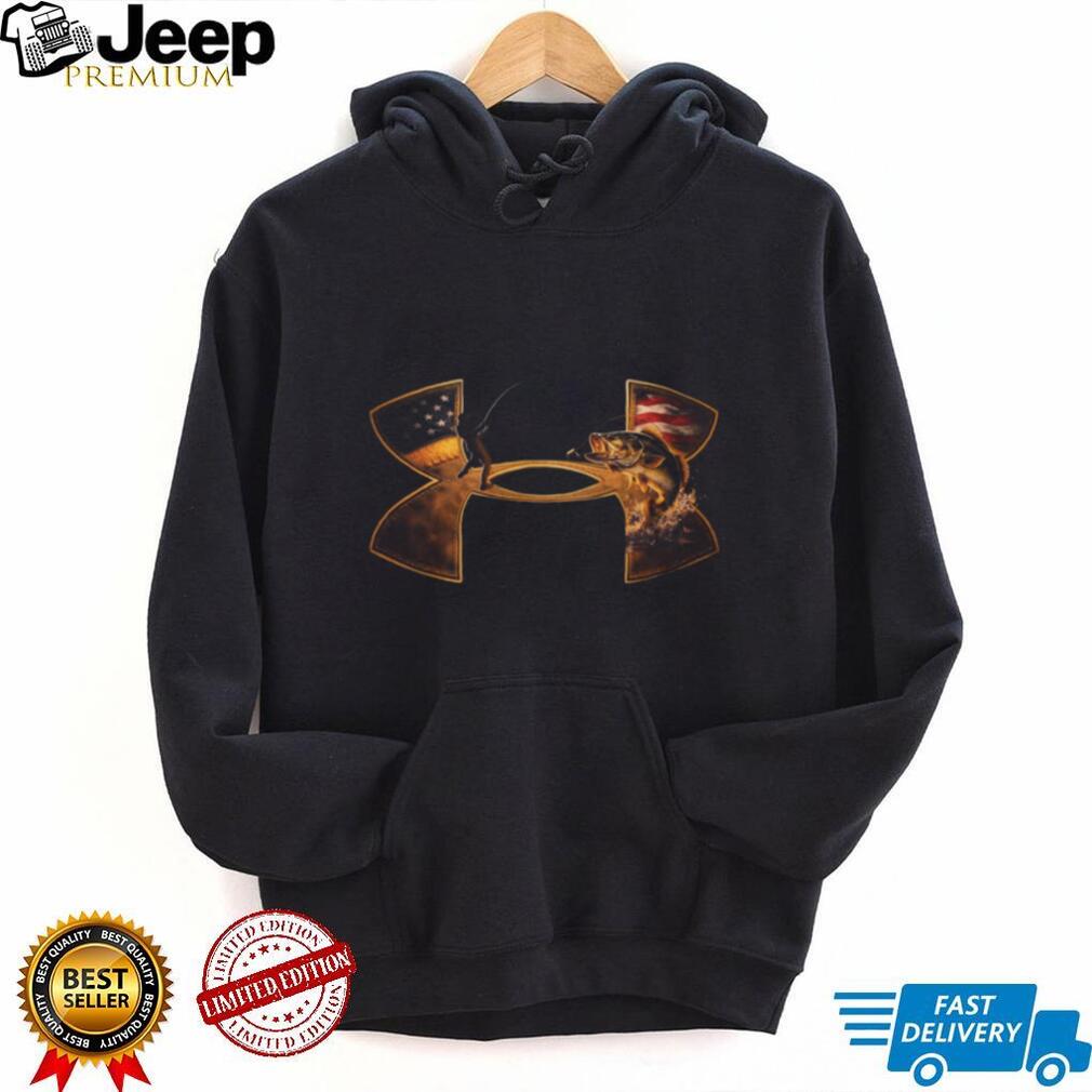 American Flag Bass Fishing Under Armour Style Logo T Shirt
