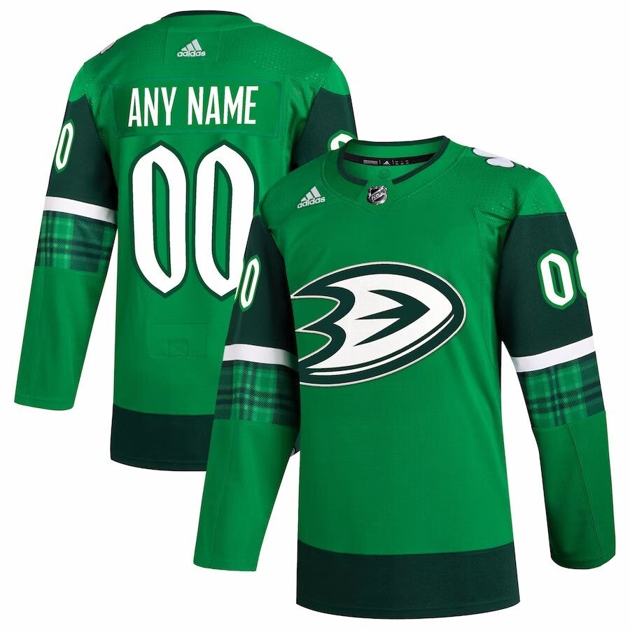 Anaheim Ducks adidas 2023 St. Patrick's Day Primegreen Authentic Custom Jersey - Kelly Green Style 2