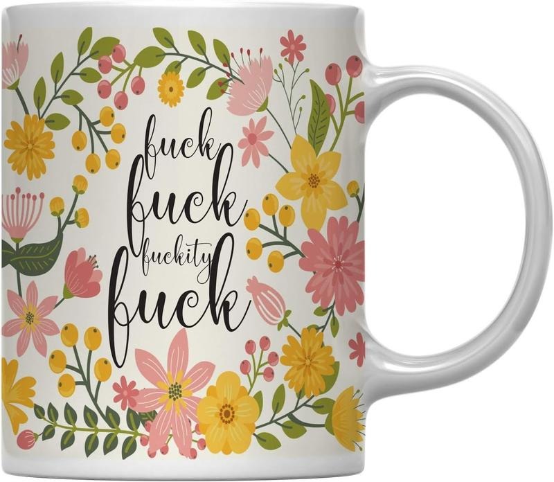 Andaz Press 11oz. Floral Flowers With Funny Rude Quote Coffee Mug Gift, Fuck Fuck Fuckity, 1-Pack, Sarcastic Gift For Her