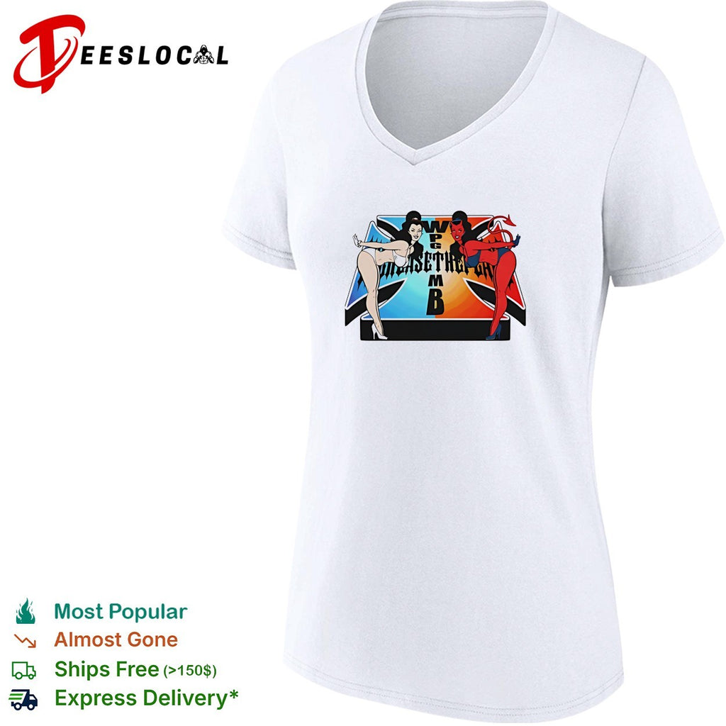 Angel and devil pinup girls radio station logo shirt