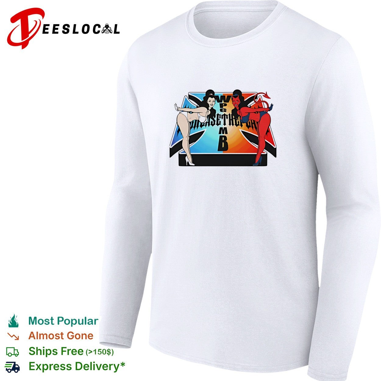 Angel and devil pinup girls radio station logo shirt