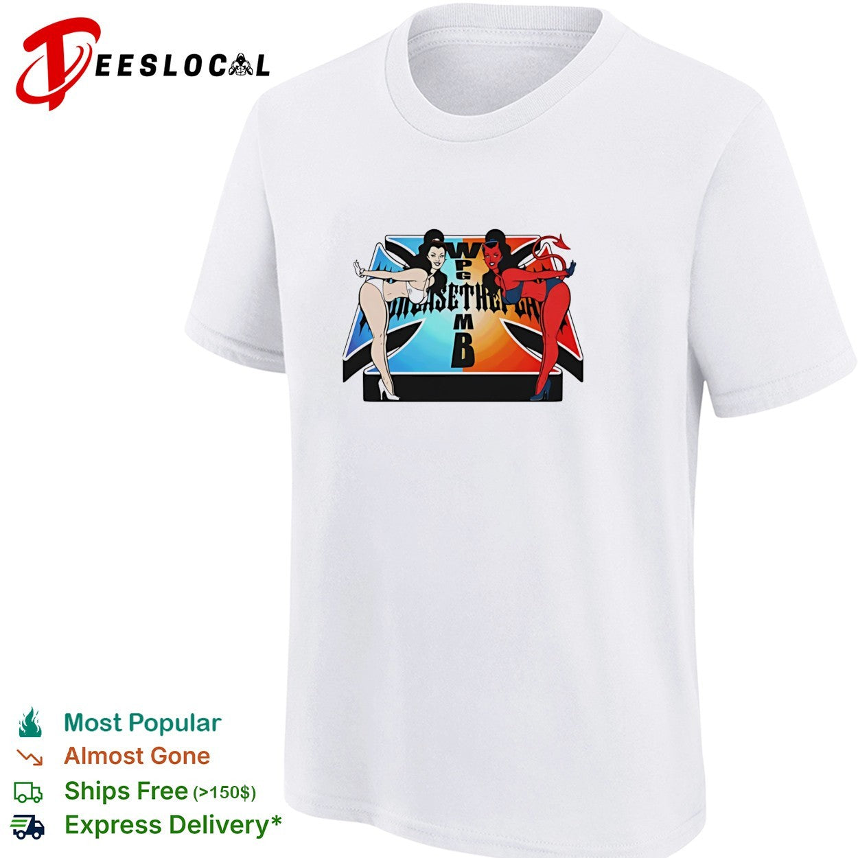 Angel and devil pinup girls radio station logo shirt