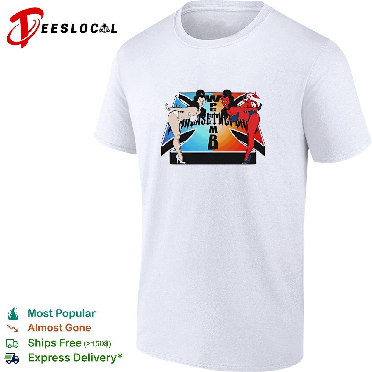 Angel and devil pinup girls radio station logo shirt