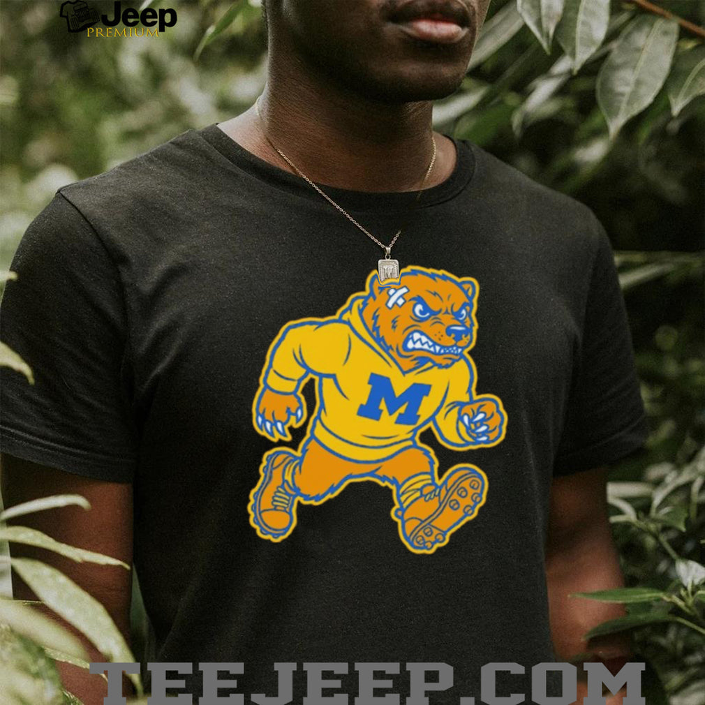 Angry Michigan Wolverines Mascot Blue and Maize Vintage Sports T Shirt