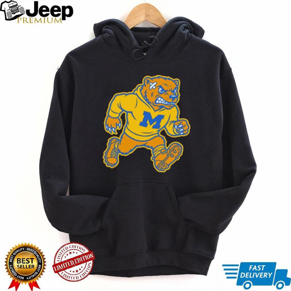 Angry Michigan Wolverines Mascot Blue and Maize Vintage Sports T Shirt