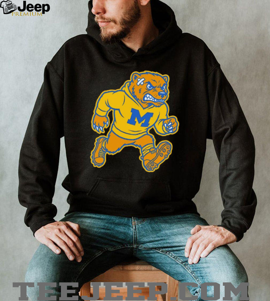Angry Michigan Wolverines Mascot Blue and Maize Vintage Sports T Shirt