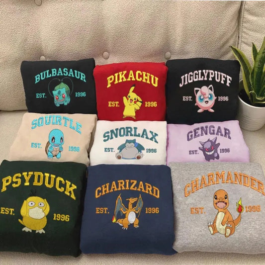 Anime Embroidered Sweatshirt, Embroidery Pokemon Tshirt, Anime Shirt