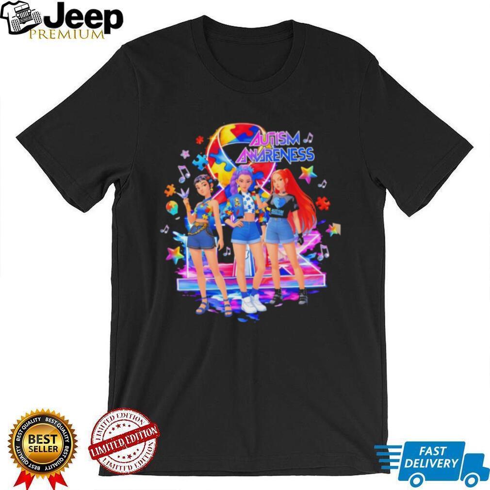 Anime Style Girls Autism Awareness Ribbon Puzzle Piece Graphic T Shirt