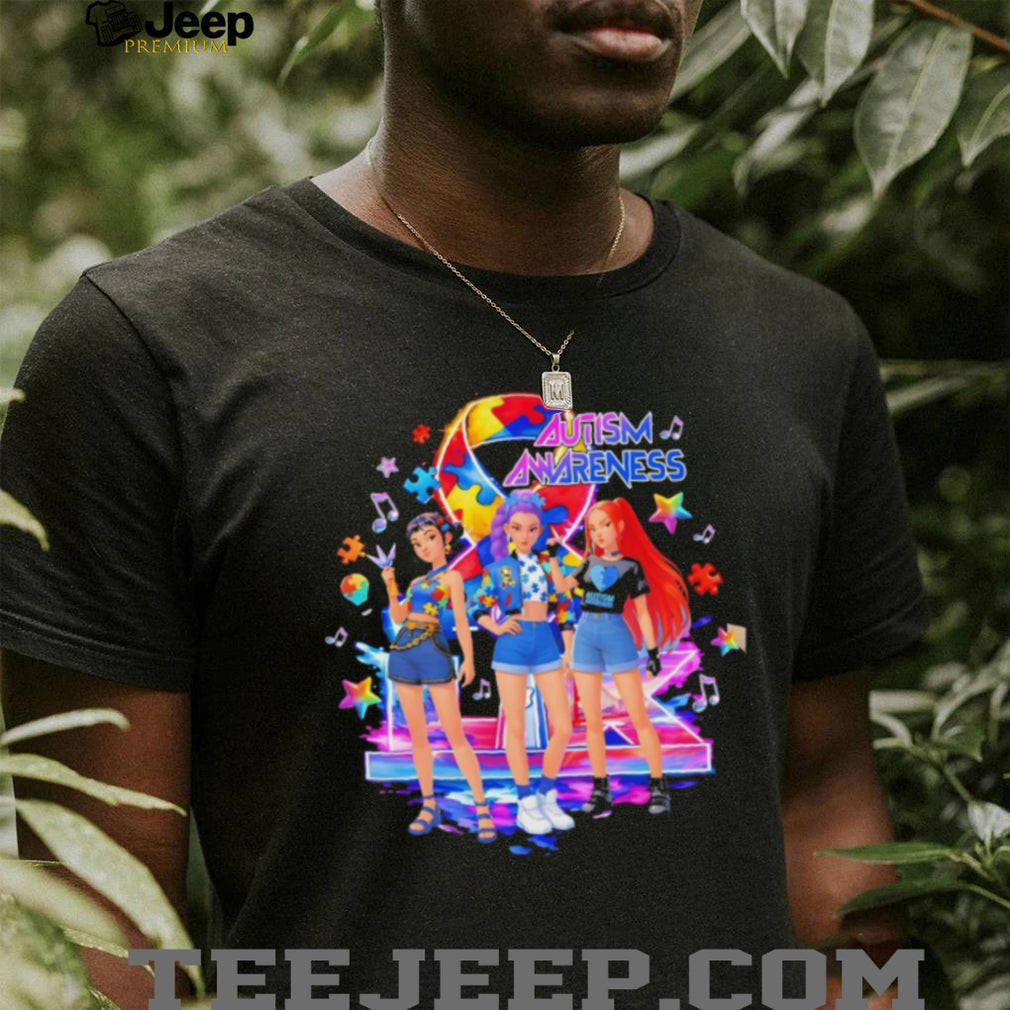 Anime Style Girls Autism Awareness Ribbon Puzzle Piece Graphic T Shirt