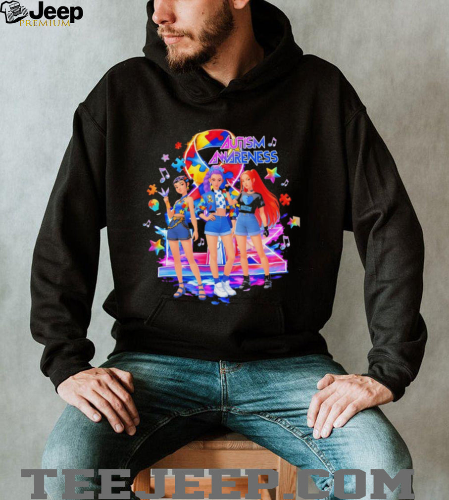 Anime Style Girls Autism Awareness Ribbon Puzzle Piece Graphic T Shirt