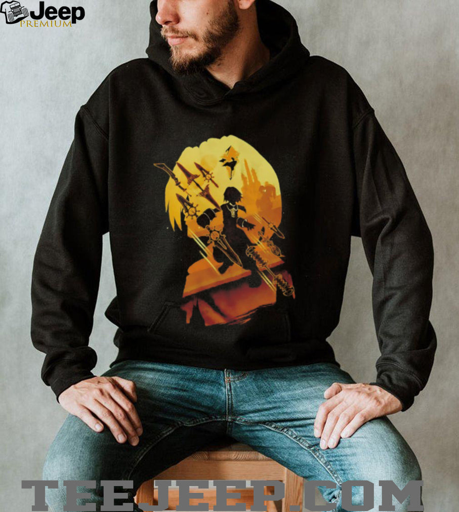 Anime Warrior Silhouette Graphic Art T Shirt Sword Fighter Design
