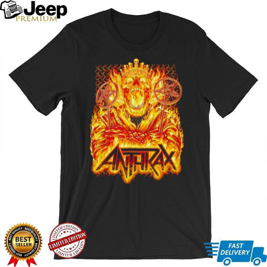 Anthrax Flaming Skeleton King Pentagram Staffs Black T Shirt