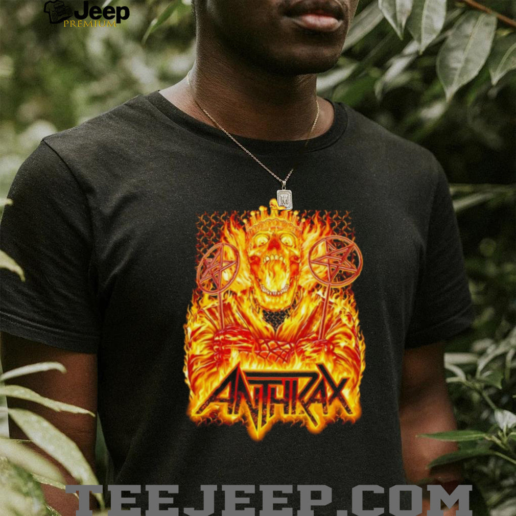 Anthrax Flaming Skeleton King Pentagram Staffs Black T Shirt