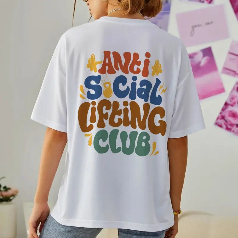 Anti Social Lifting Club Gym Lovers Shirt Muscle Mommy Workout Instant Weightlifting Shirt Workout Cotton Sleeve Womenswear